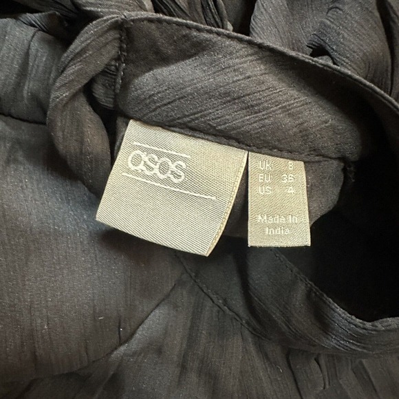 ASOS Black Pleated Chiffon‎ Blouse Open Back Tie size 4 - Picture 6 of 8